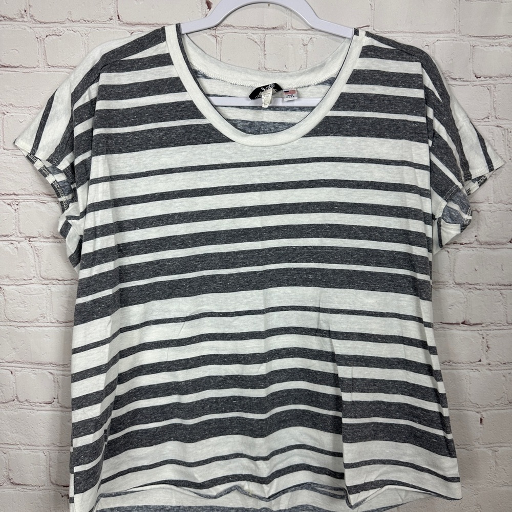 Livy Lu Boutique brand Gray White Stripe casual short sleeve oversize shirt sz S